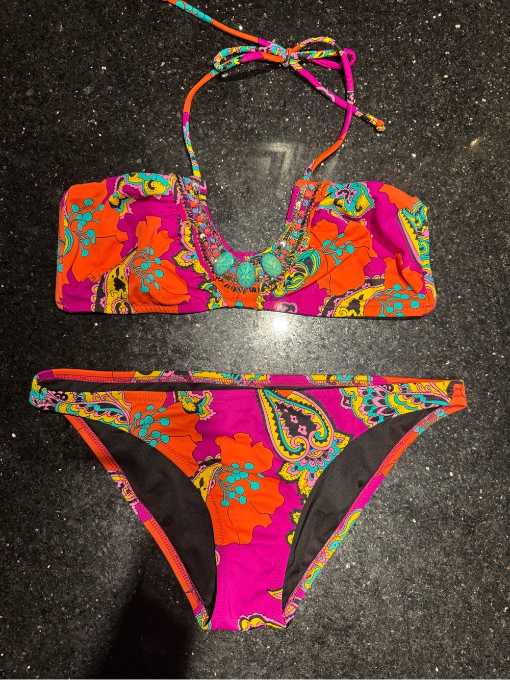 Victoria's Secret Pink & Orange Paisley Bandeau Bikini Set